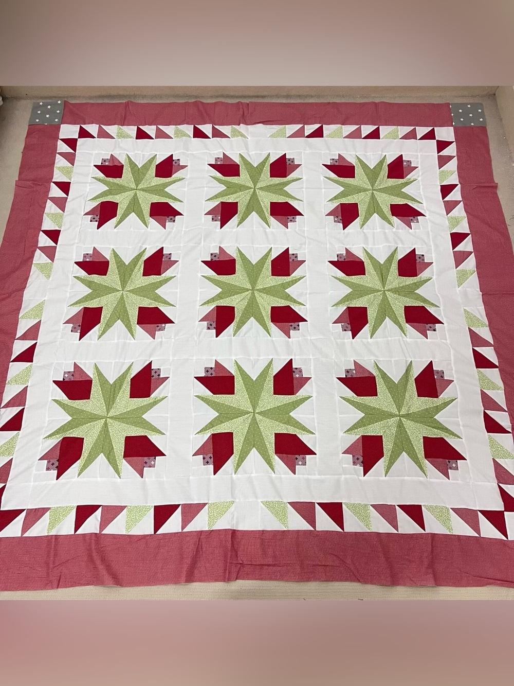 Handmade Floral Tulips Patchwork Cotton fabric Queen size Quilt Top/Topper